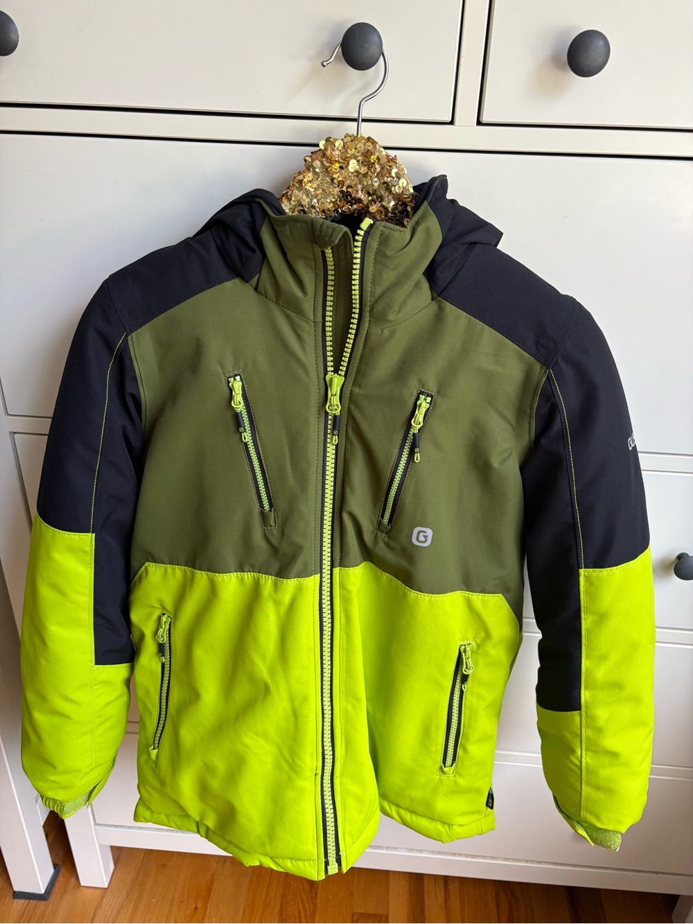 Gusti Lime and Olive Green & Black Waterproof Winter Ski Snowboard Jacket 12